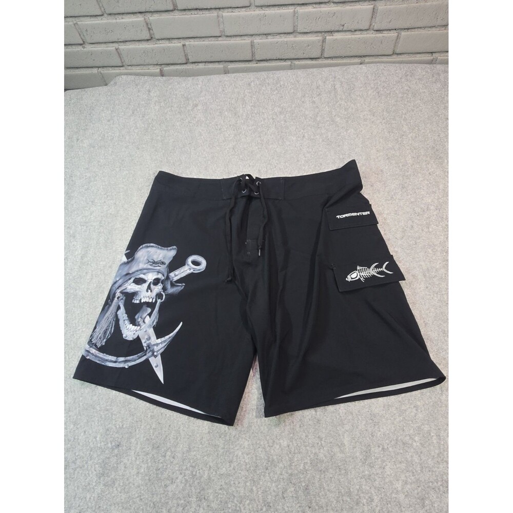 Tormenter Premium Surf Board Shorts Men's 42 Black Pirate Skeleton NWT